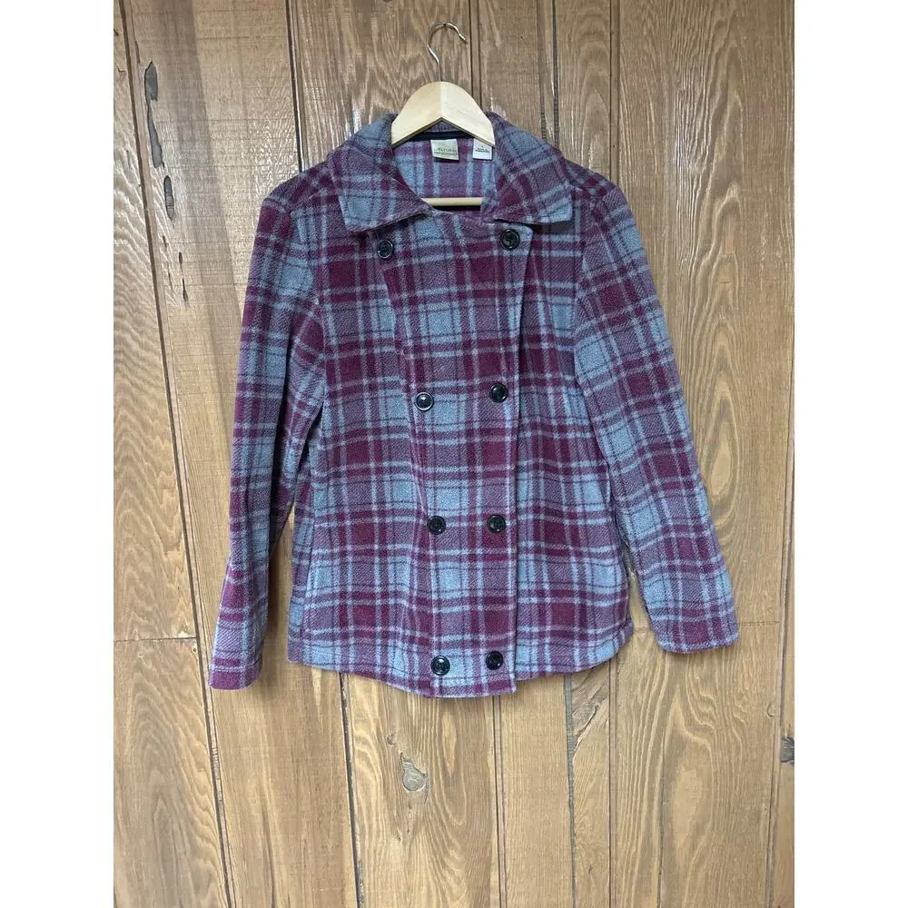 Natural Reflections Purple/Gray/Black Fleece 2 Pocket Academia Pea Coat Size L‎